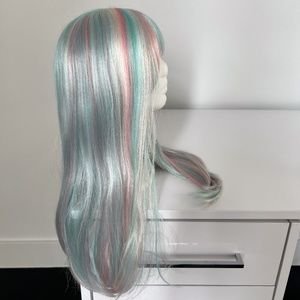 Long Silver Multicolor Synthetic Wig with Bangs